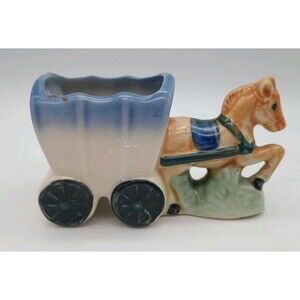 Occupied Japan Horse & Cart Ceramic Planter Vintage 1940’s 1950’s (S)